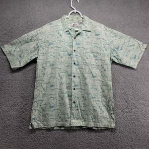 World‎ Wide Sportsman shirt Men's Large Button Shirt Fish Print Short Sleeve